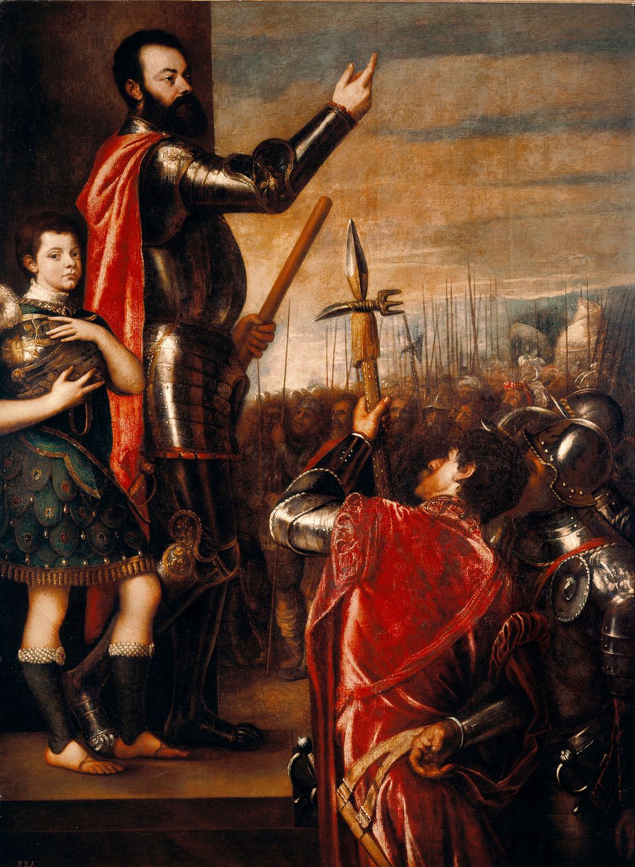 El discurso de Alfonso de Ávalos (1502-1546), condotiero italiano. Pintura de Tiziano Vecellio, llamado el Tiziano (1490 circa-1576) 1540-1541 de Tiziano Vecelli
