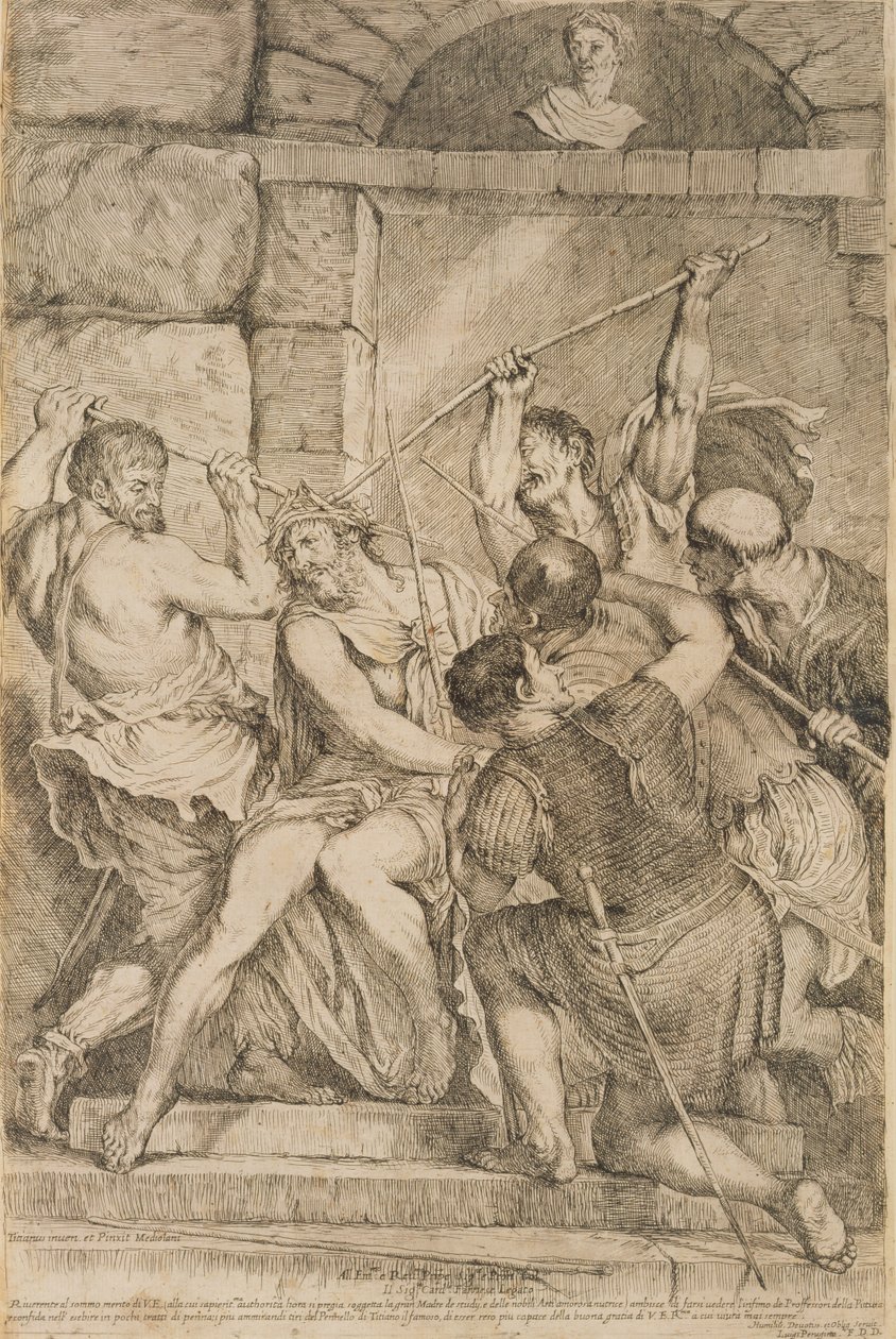 La Coronación con Espinas, grabado por Luigi Scaramuccia (1616-80) 1675 de Tiziano Vecelli