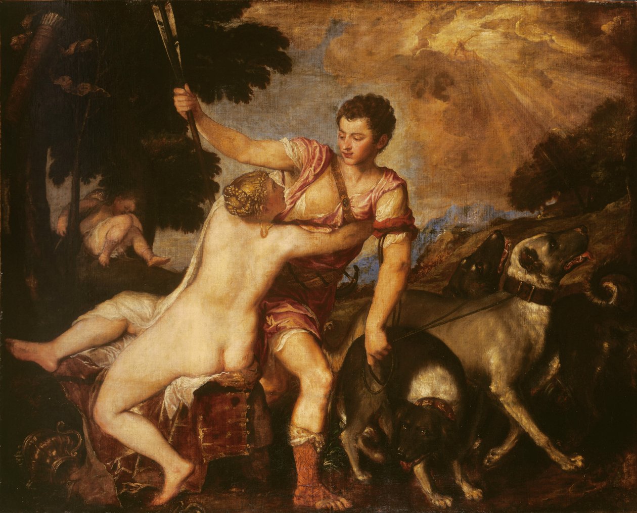 Venus y Adonis, 1555 de Tiziano Vecelli