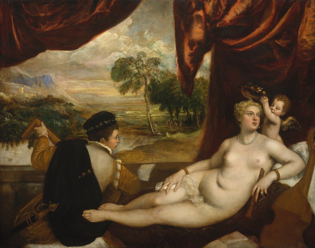 Venus y el tañedor de laúd de Tiziano Vecelli