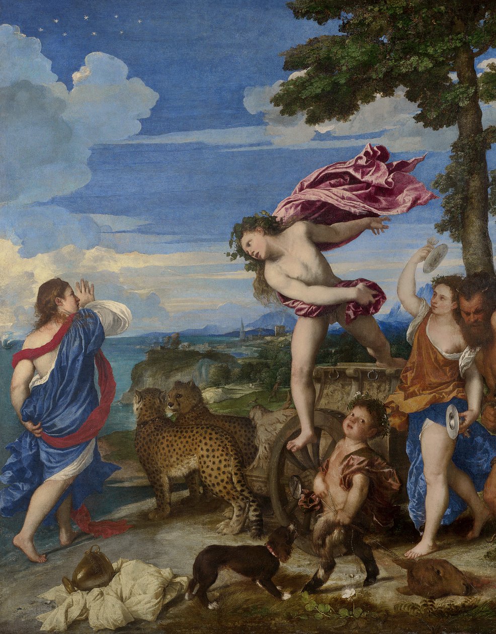 Baco y Ariadna, 1520-23 (pre-restauración) (detalle) de Tiziano Vecelli