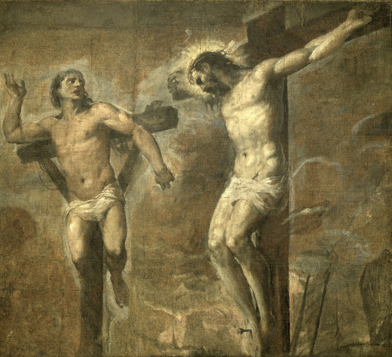 Cristo en la cruz y el buen ladrón, c.1565 de Tiziano Vecelli