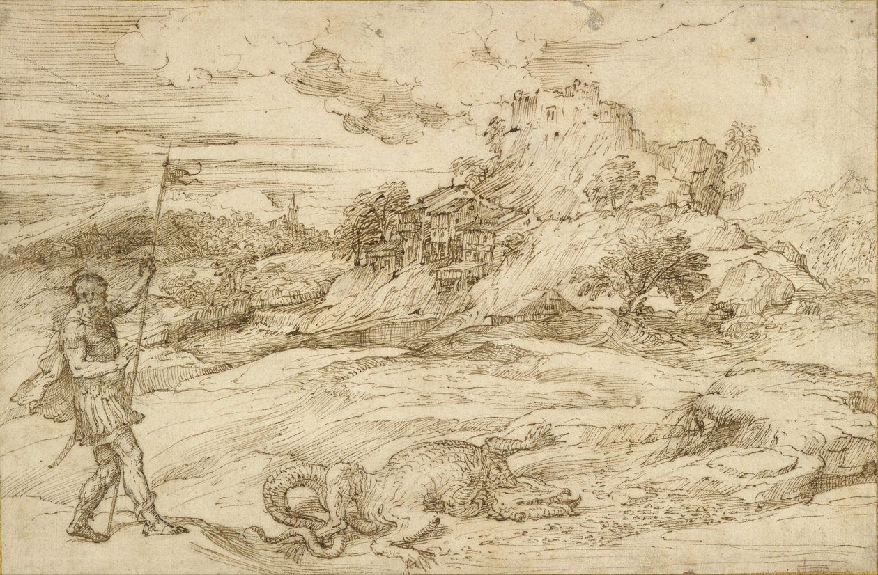 Paisaje con San Teodoro venciendo al dragón de Tiziano Vecelli