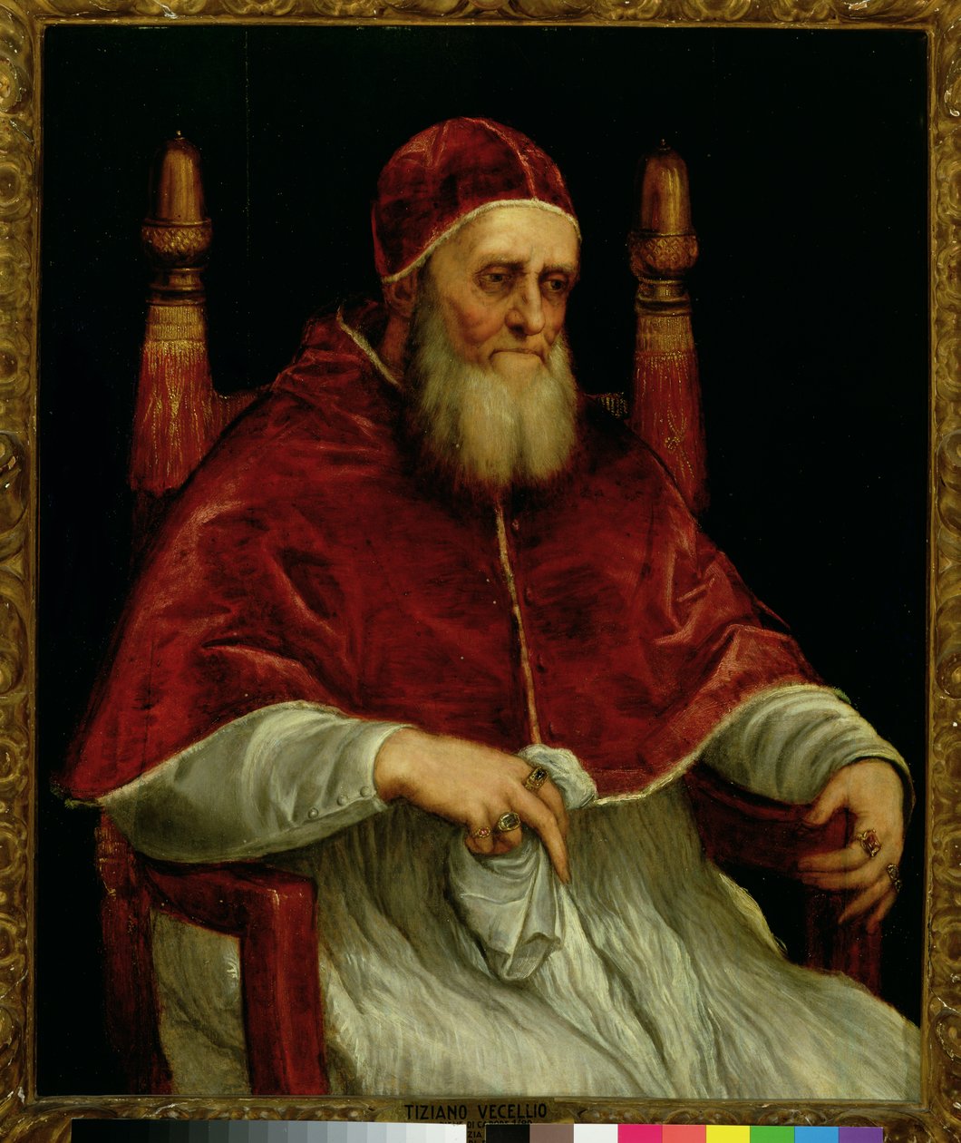 Papa Julio II (1443-1513) después de una pintura de Rafael, c.1545-46 de Tiziano Vecelli