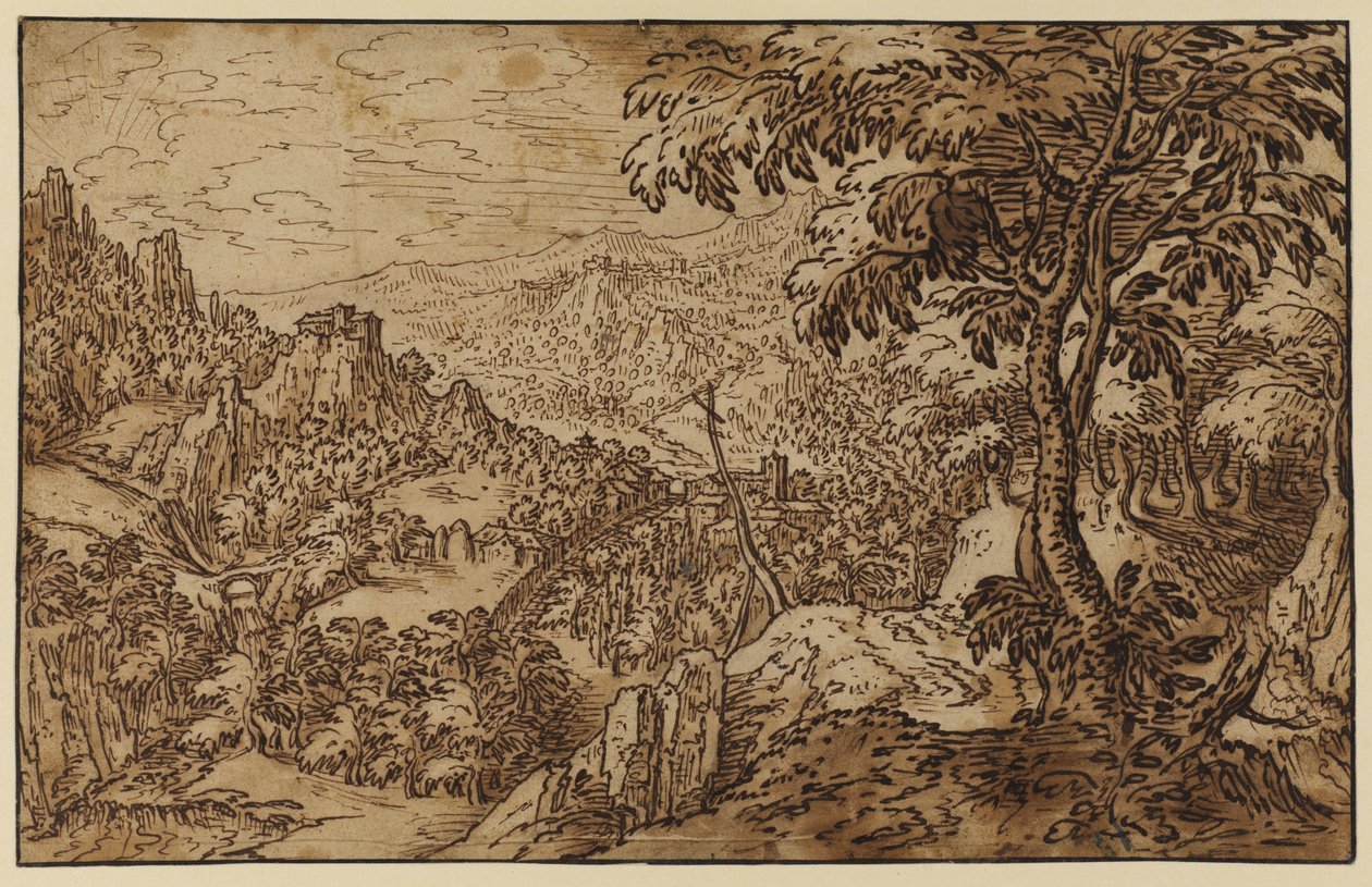 Paisaje montañoso con una cruz de Tobias follower of Verhaecht