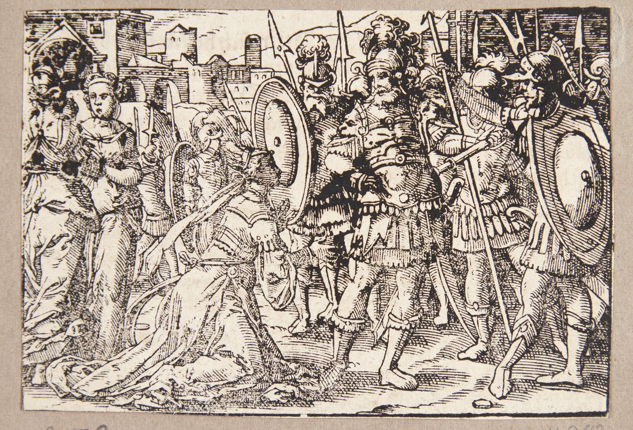 Sofonisba se arrodilla y suplica a Masinisa de Tobias Stimmer