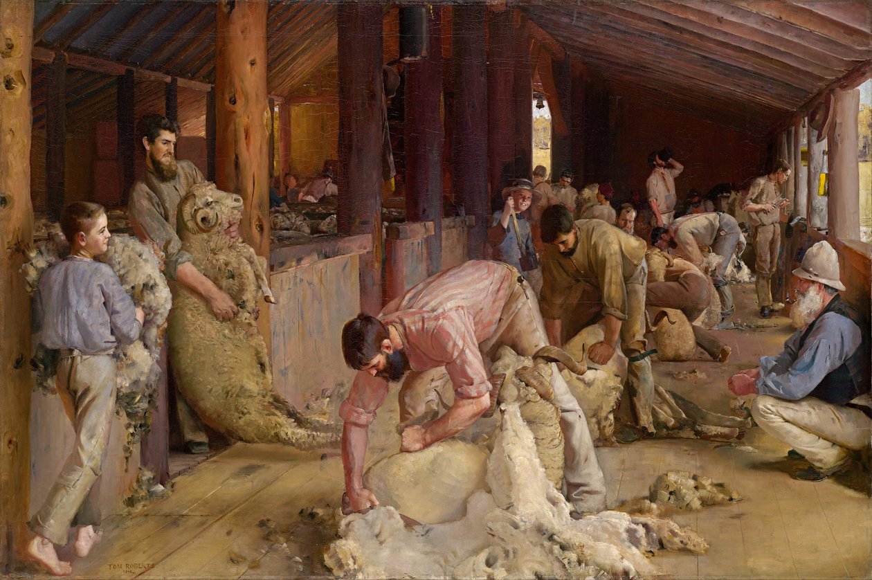 Esquilando a los carneros de Tom Roberts