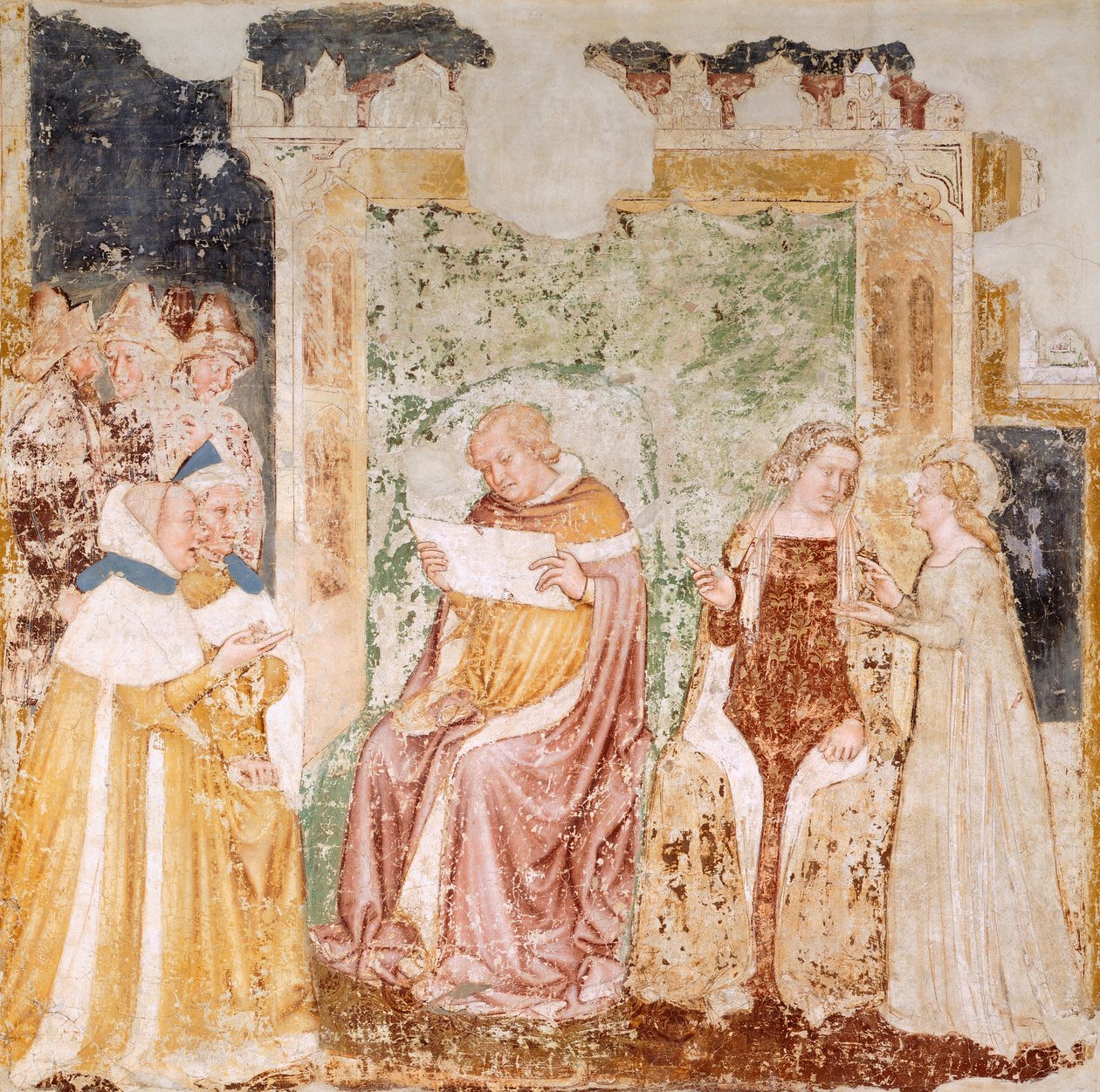 Embajada al Rey de Bretaña, detalle de Historias de Santa Úrsula (detalle) de Tomaso da (late 15th century) Modena