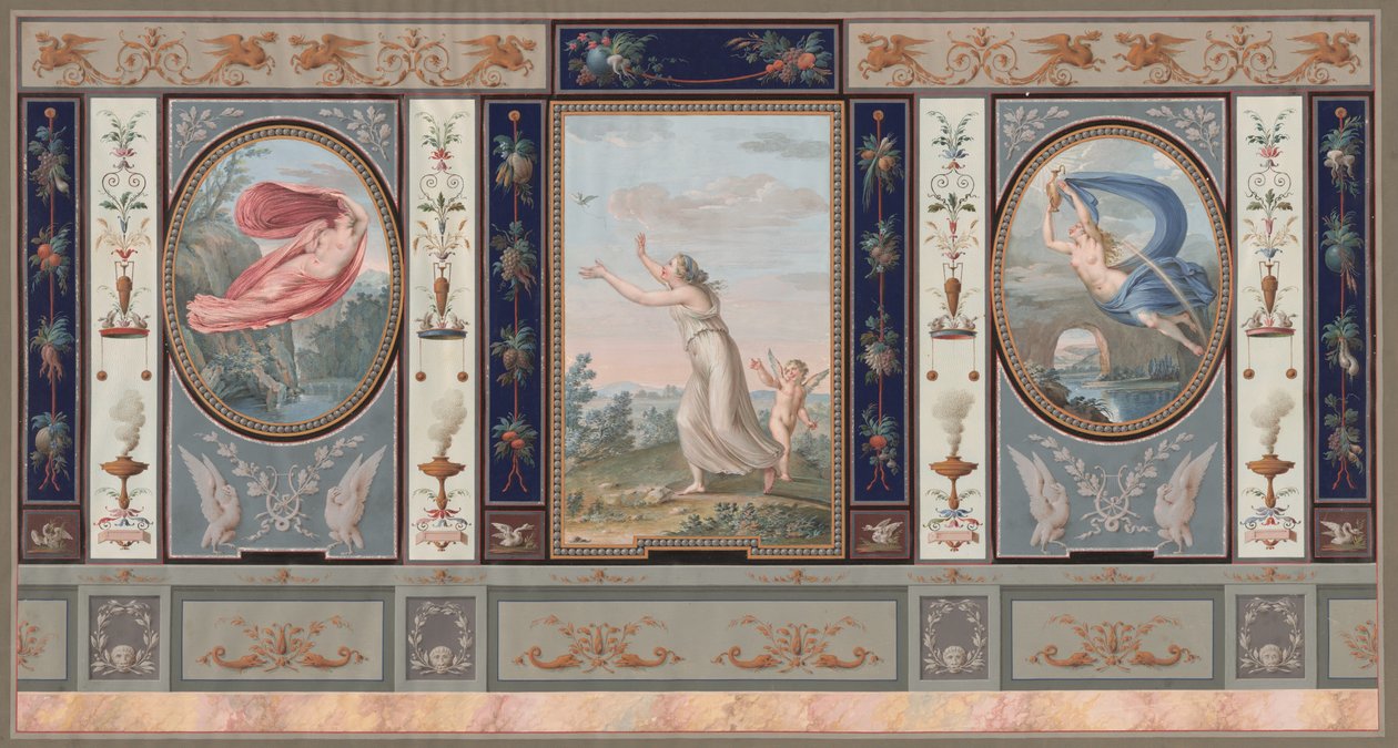 Decoración mural elaborada con Endimión y Hebe de Tommaso Bigatti