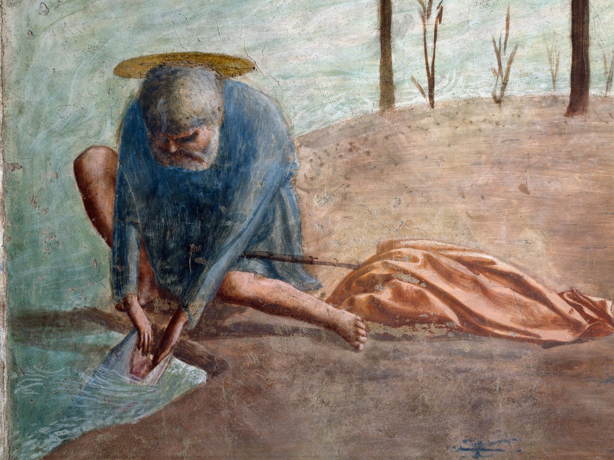 Pedro extrayendo la moneda del pez, Santa Maria del Carmine de Tommaso Masaccio