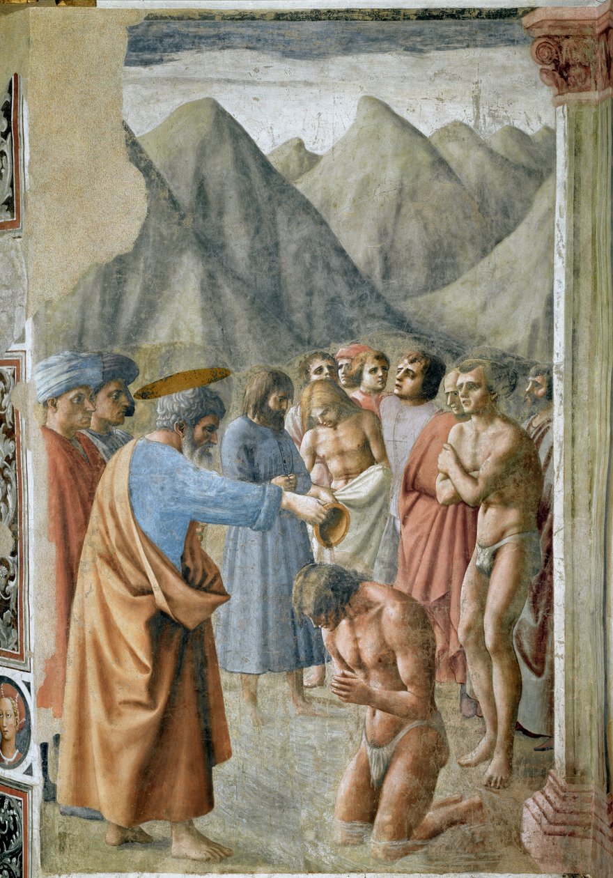 San Pedro bautizando a los neófitos de Tommaso Masaccio