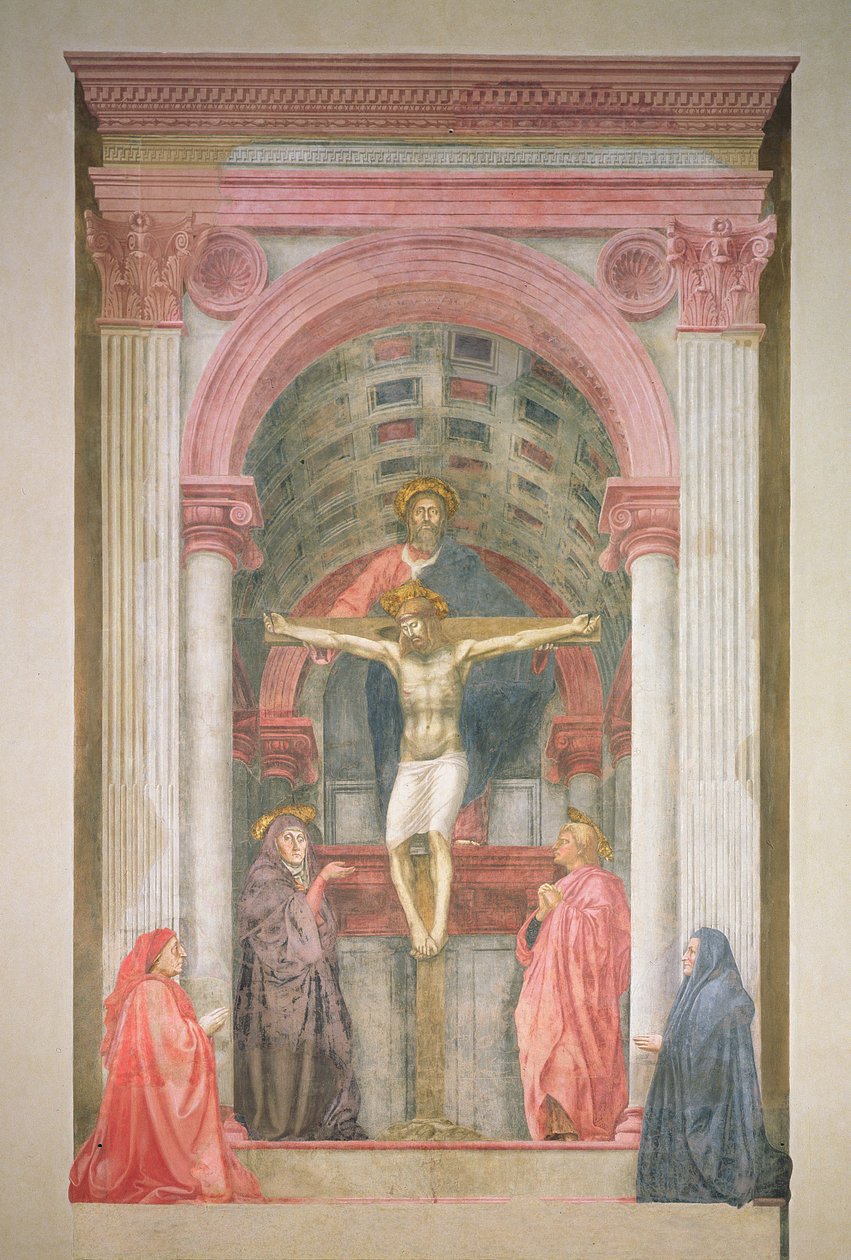 La Trinidad, 1427-28 (post restauración) (detalle) de Tommaso Masaccio