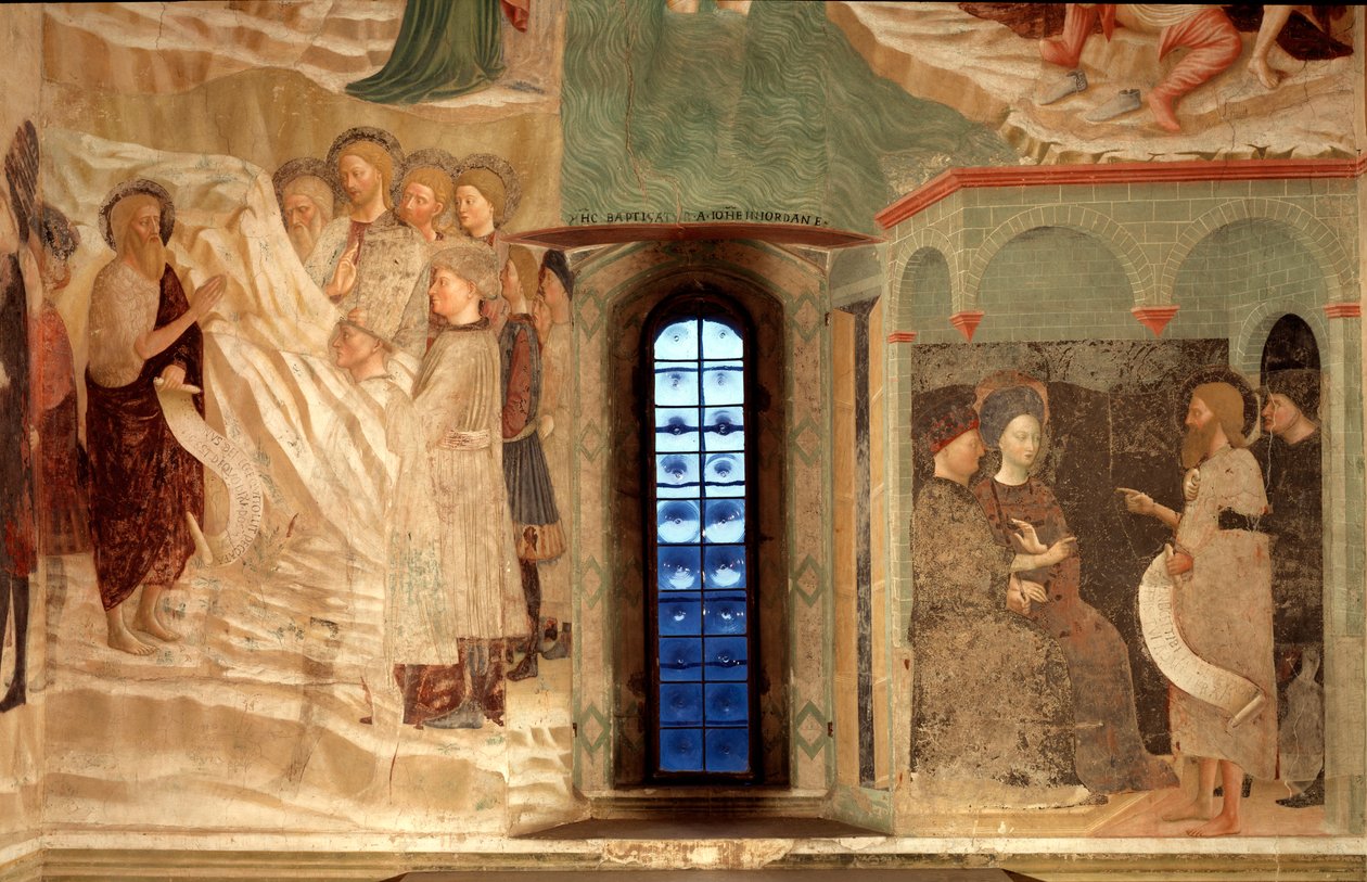 Episodio de la vida de San Juan Bautista: la predicación de San Juan Bautista en el desierto y San Juan Bautista frente a Herodes de Tommaso Masolino da Panicale