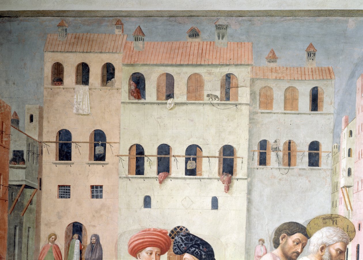 San Pedro curando a un lisiado y la resurrección de Tabita, detalle de la arquitectura de fondo (detalle) de Tommaso Masolino da Panicale