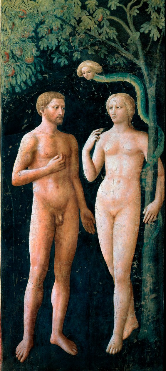 La tentación de Adán y Eva. Fresco de Tommaso di Cristofano Fini conocido como Masolino da Panicale (1383-1440) 1424-1425 Dim. 208x88 cm Florencia, Chiesa di Santa Maria del Carmine, Cappella Brancacci de Tommaso Masolino da Panicale