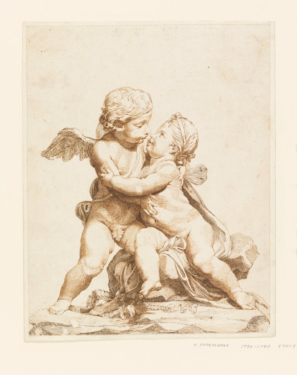 Dibujo, Dos cupidos besándose, 1750-90 de Tommaso Todeschini