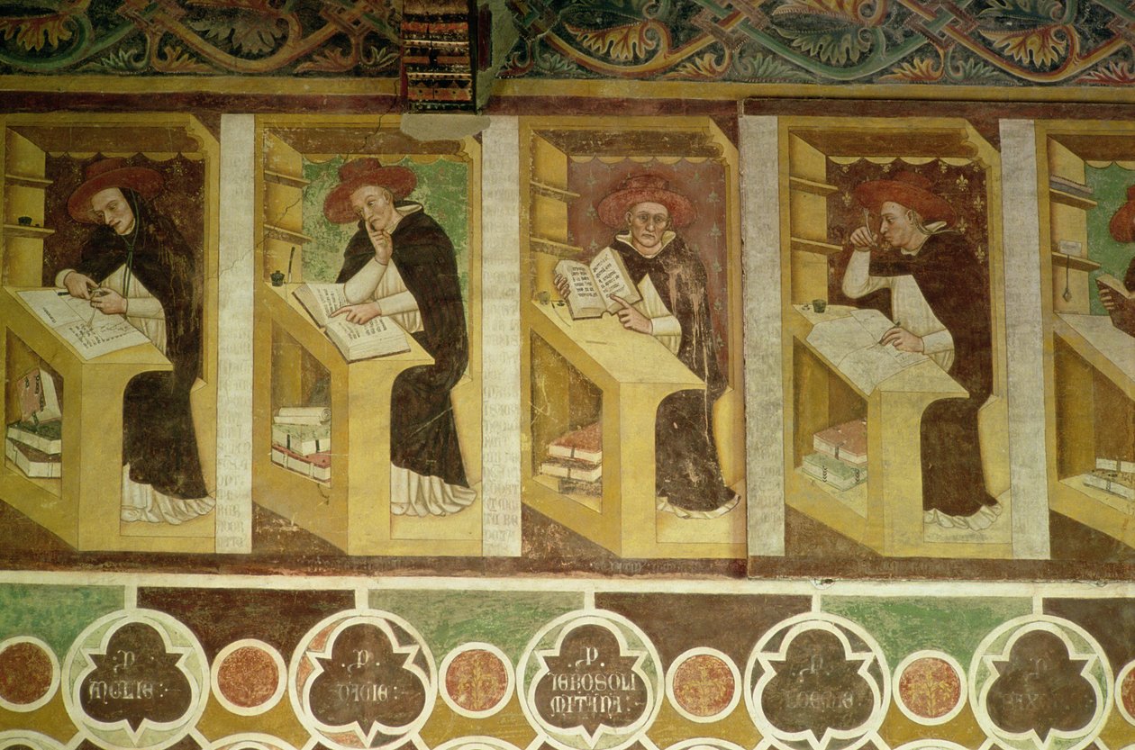 Cuatro Monjes Dominicos en sus Escritorios, del ciclo de "Cuarenta Miembros Ilustres de la Orden Dominicana", en la Sala Capitular, 1342 de Tommaso da Modena