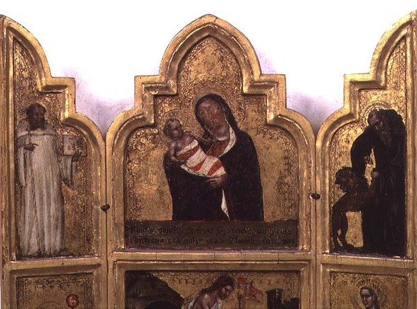 Madonna y el Niño con San Benito y San Jerónimo, mitad superior del tríptico de Tommaso da Modena Barisino or Rabisino