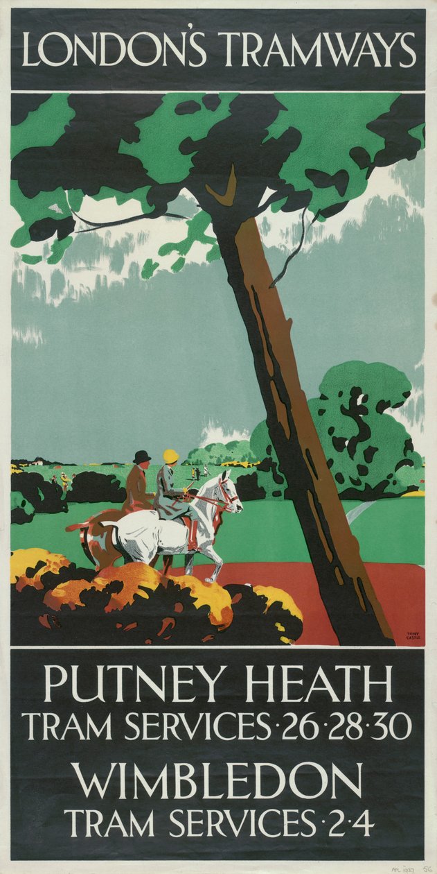 Putney Heath, Wimbledon, cartel de tranvías del Consejo del Condado de Londres LCC, 1927 de Tony Castle