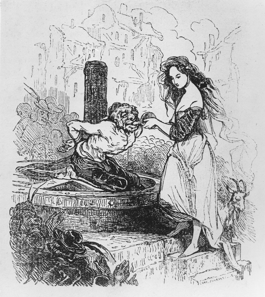 Esmeralda dando de beber a Quasimodo, ilustración de 
