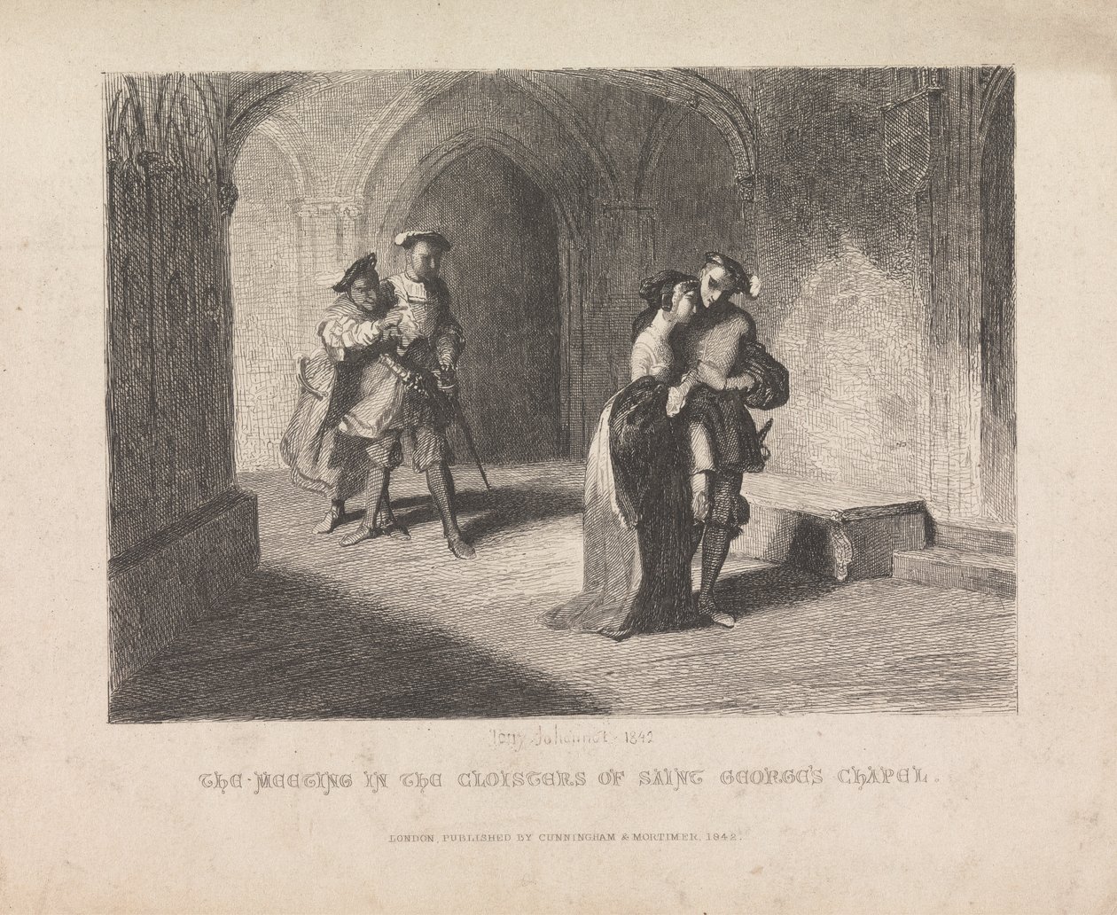 Reunión en los Claustros de la Capilla de San Jorge de Tony Johannot