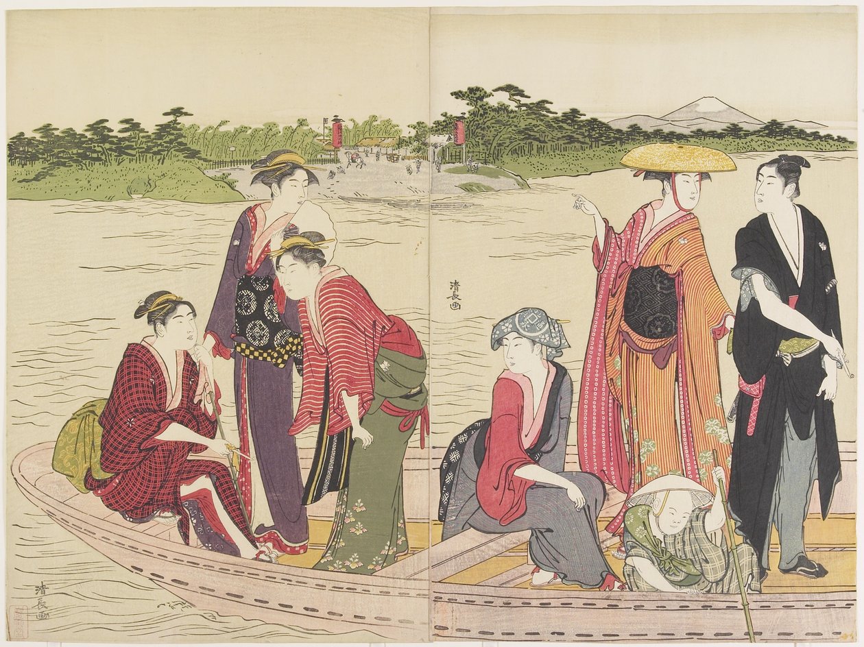Ferry en el Río Rokugo, 1784 de Torii Kiyonaga
