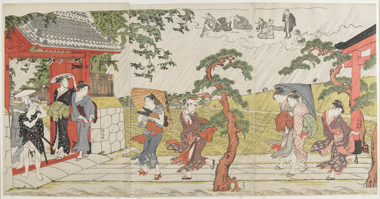 Lluvia repentina en el Santuario Mimeguri, 1787 de Torii Kiyonaga