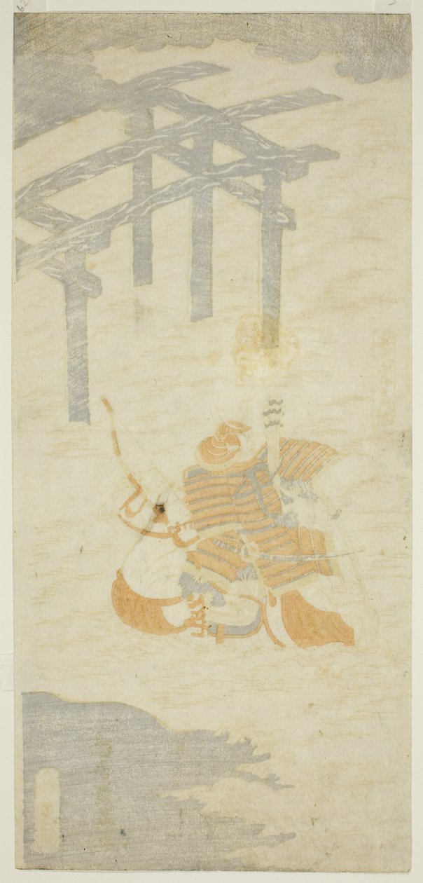 El guerrero Sasaki Shiro Takatsuna cruza el río Uji a caballo de Torii Kiyomitsu I