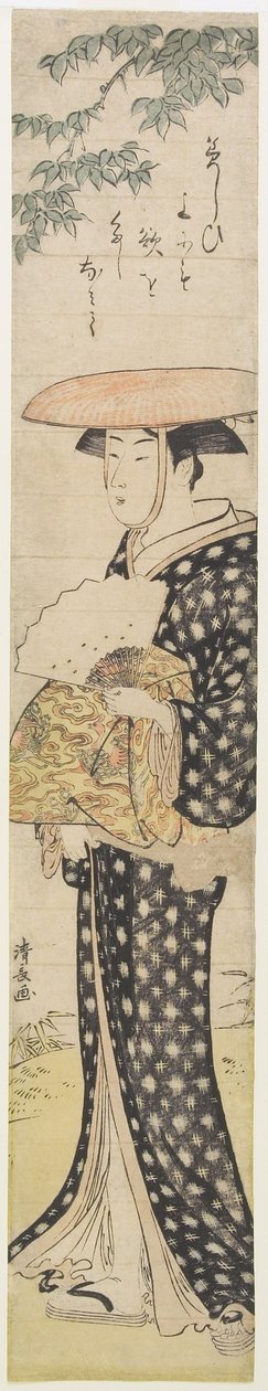 (Una mujer con sombrero caminando bajo un árbol), 1782 de Torii Kiyonaga