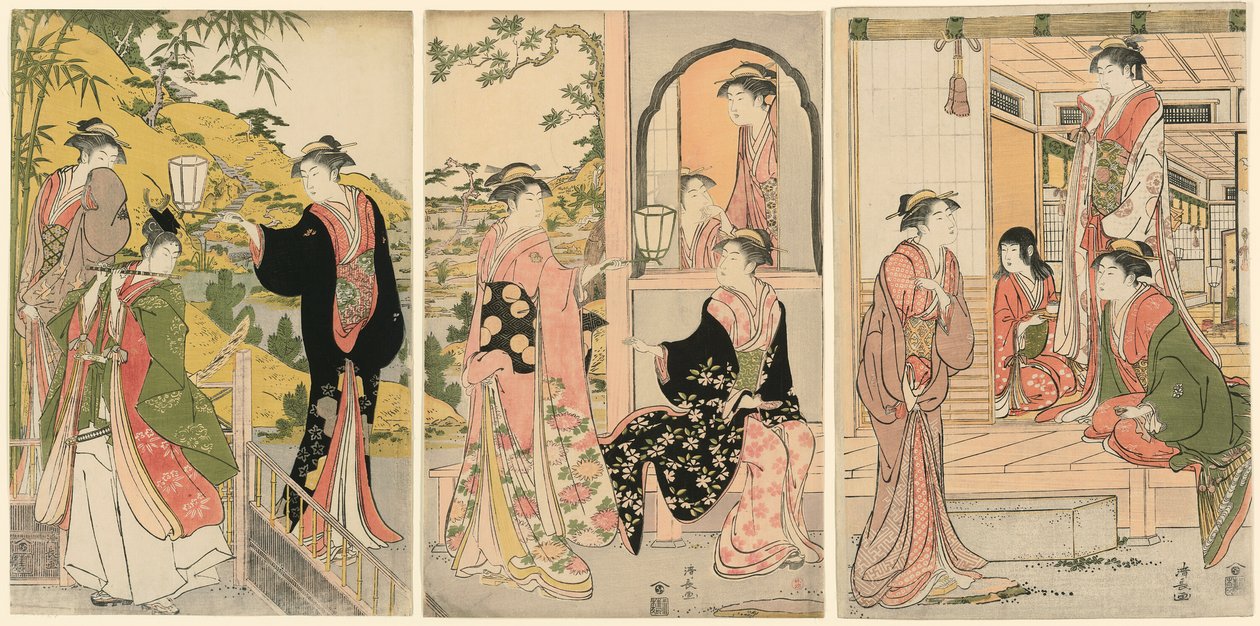 Una versión moderna de Ushiwakamaru serenata a la princesa Joruri de Torii Kiyonaga