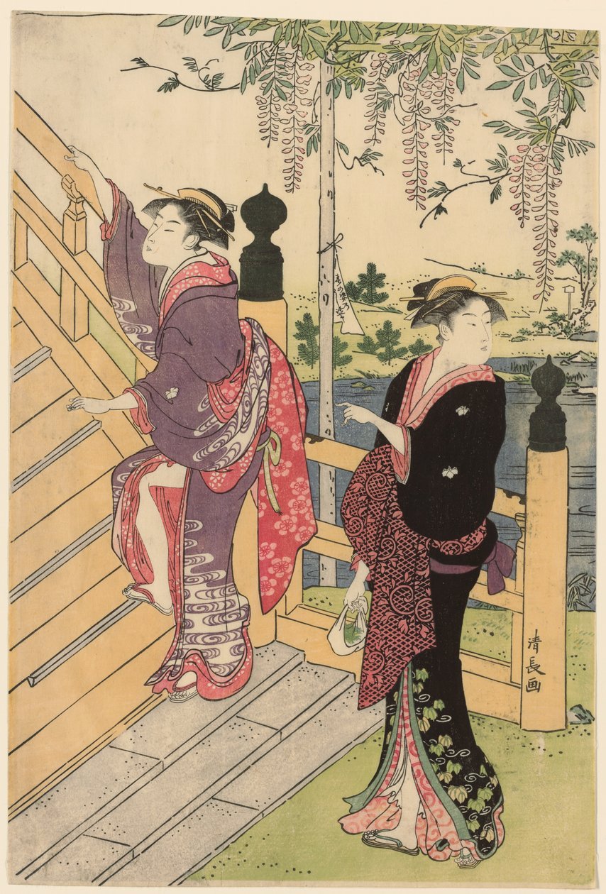 Admirando la glicinia en el Santuario Kameido de Torii Kiyonaga