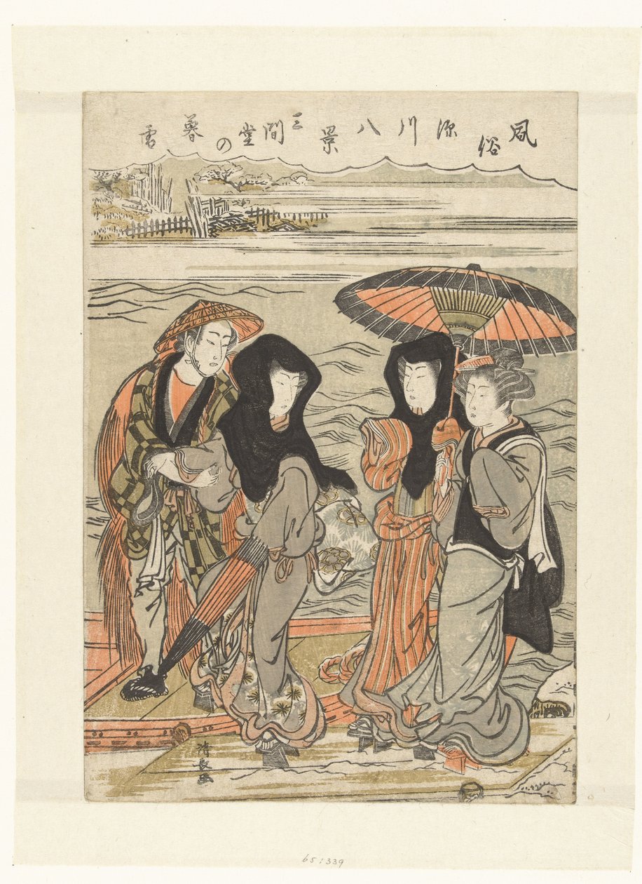 Nieve de la tarde en Sangendo Sangendo no bosetsu (título sobre objeto) Ocho rostros de hábitos y costumbres en Fukagawa (título de la serie) Fuzoku Fukagawa hakkei (título de la serie sobre el objeto) de Torii Kiyonaga