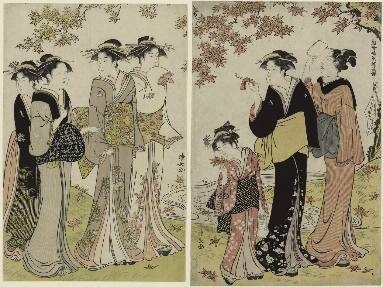 Bellezas bajo un arce, de la serie "Colección de bellezas contemporáneas de los barrios del placer de Torii Kiyonaga