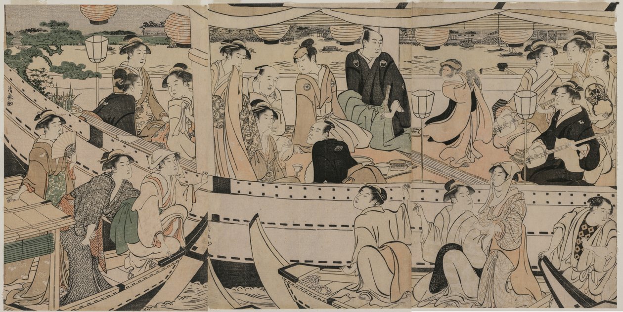 Fiesta en Barco en el Río Sumida de Torii Kiyonaga