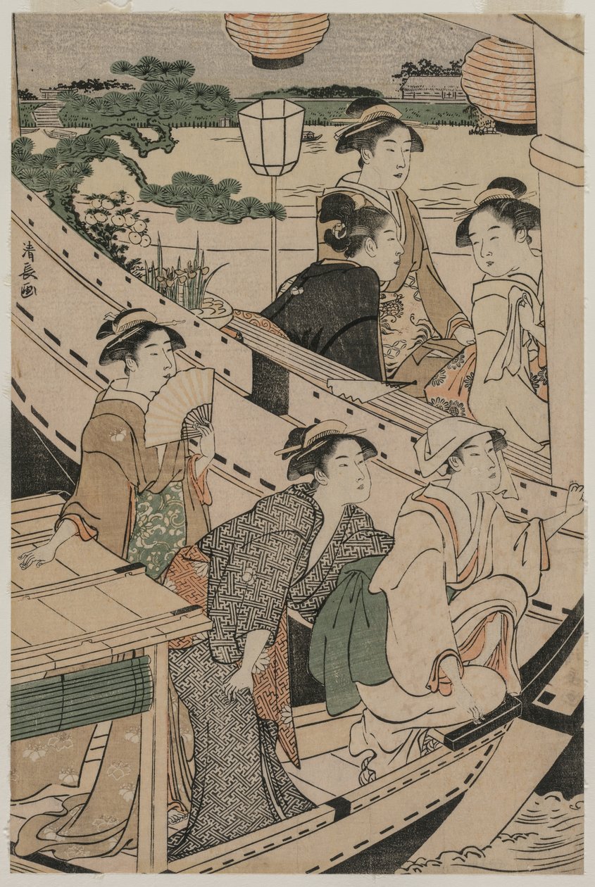 Fiesta en Barco en el Río Sumida de Torii Kiyonaga