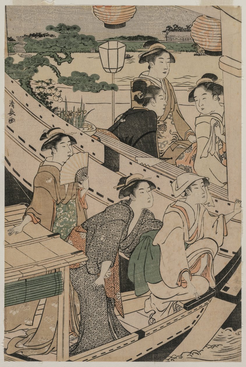 Fiesta en barco en el río Sumida, 1789 de Torii Kiyonaga