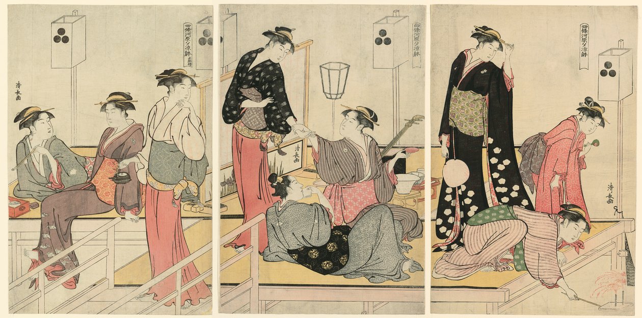 Refrescándose en la Tarde en Shijogawara de Torii Kiyonaga