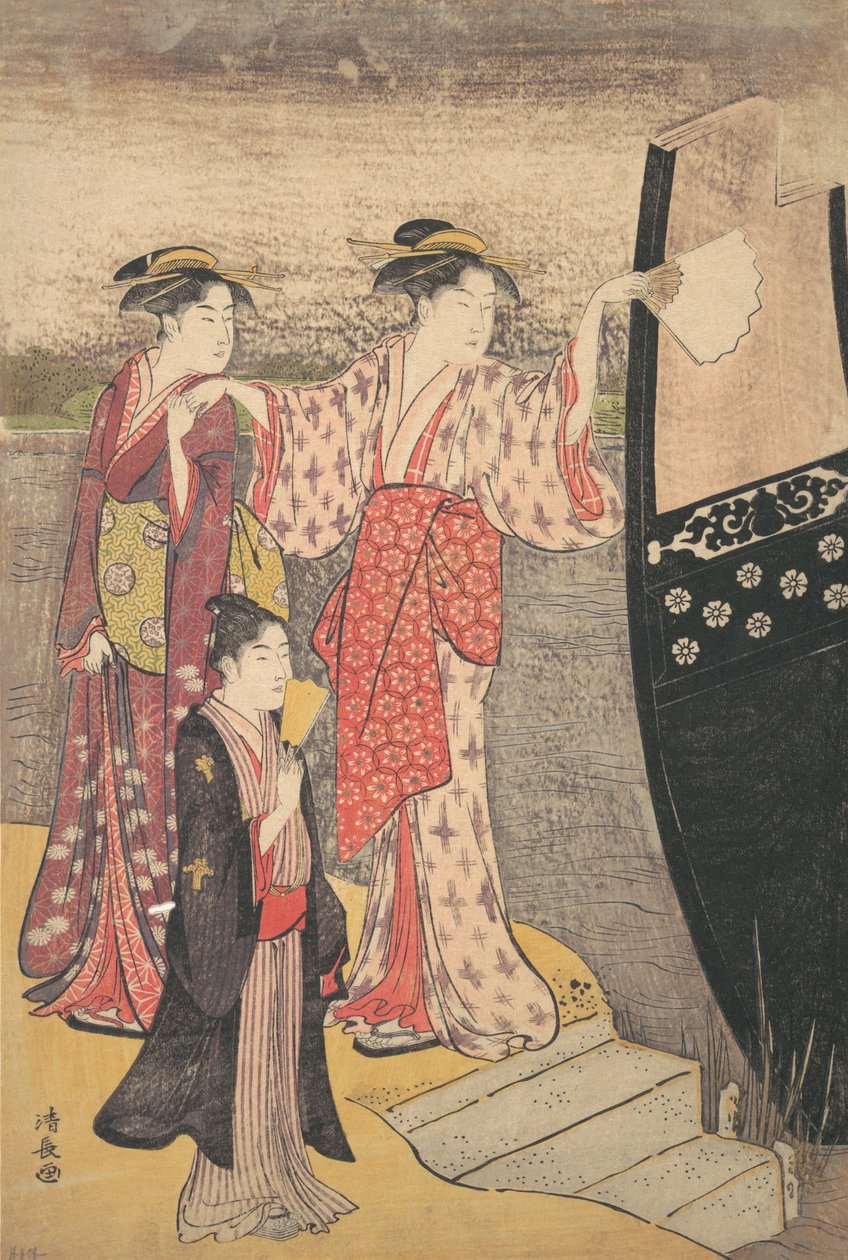 Desembarco de un barco de recreo en el río Sumida de Torii Kiyonaga