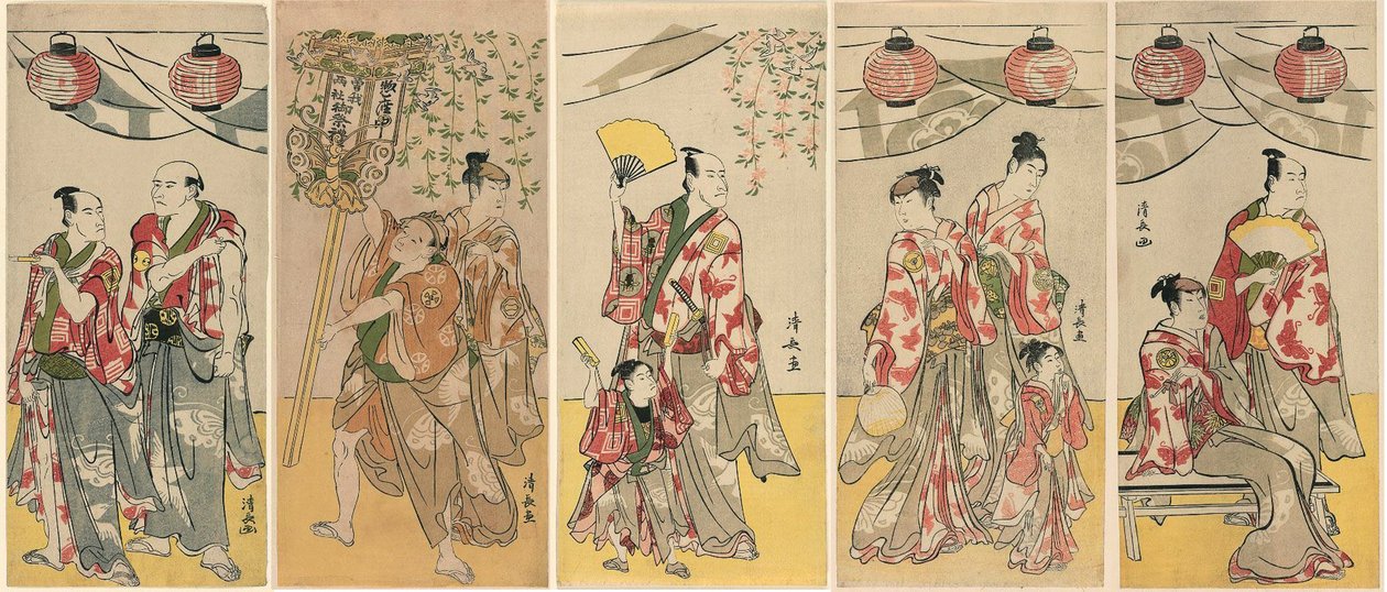Once actores celebrando el festival del santuario de los hermanos Soga de Torii Kiyonaga