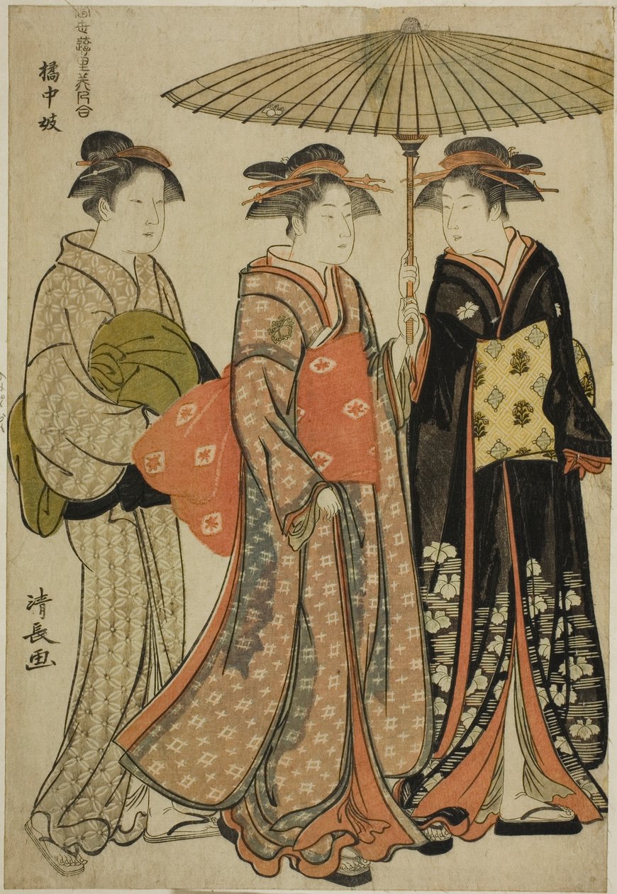 Entretenedores de Tachibana (Kitchugi), de la serie "Una colección de bellezas contemporáneas de los barrios de placer (Tosei yuri bijin awase)" de Torii Kiyonaga