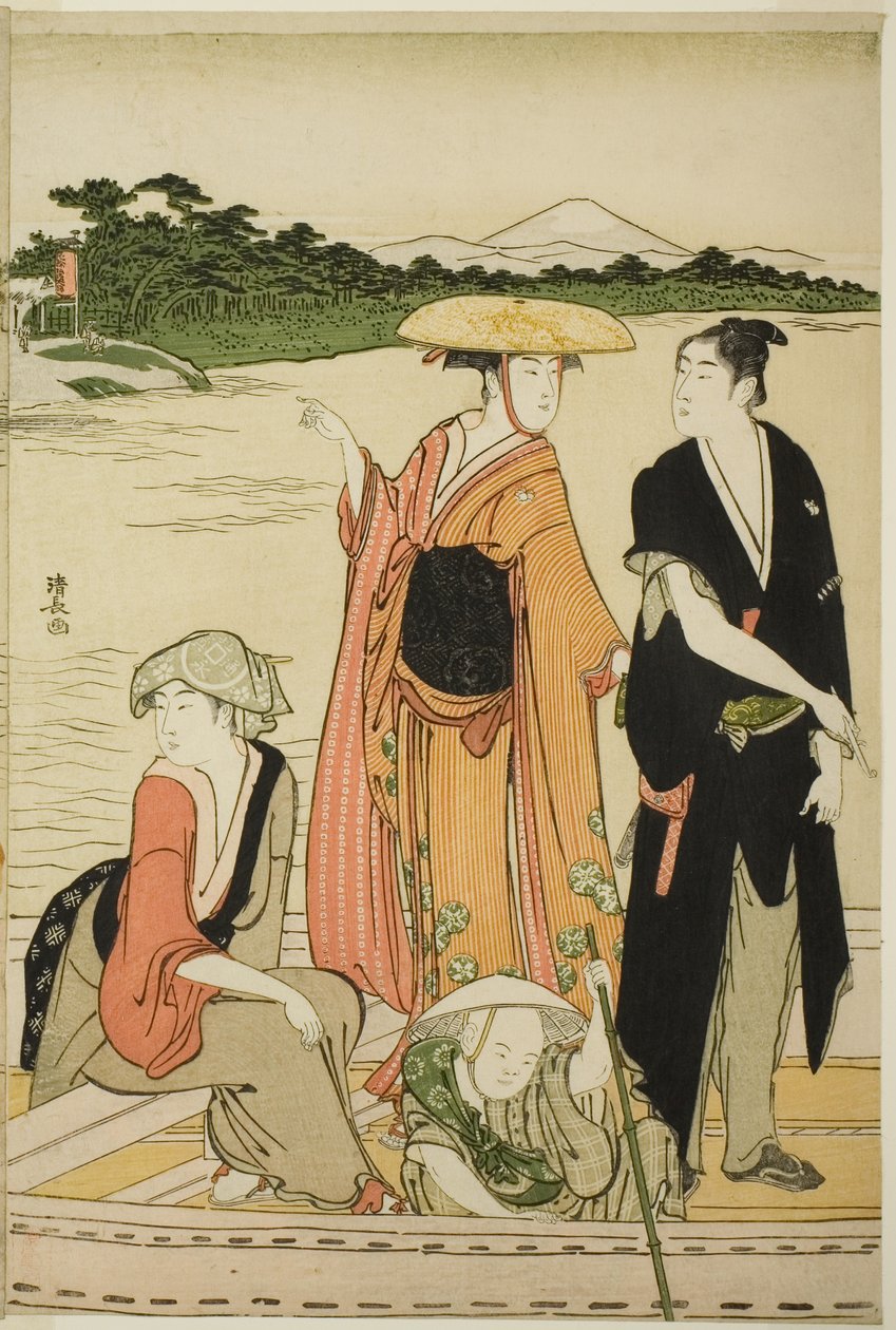 Ferry en el río Rokugo de Torii Kiyonaga