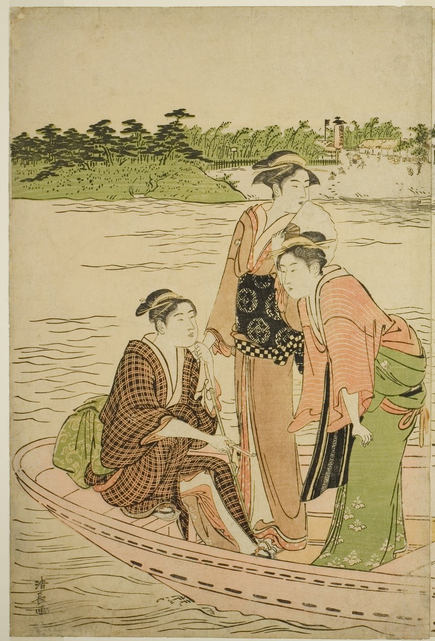 Ferry en el río Rokugo de Torii Kiyonaga