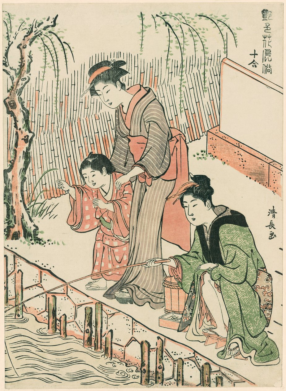 Pesca, de la serie "Un conjunto de diez bellezas en estilos florales (Enshoku hana fuzoku ju awase)" de Torii Kiyonaga