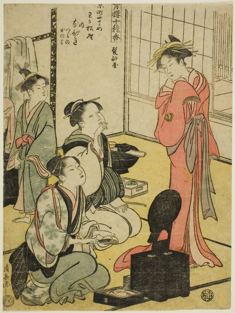 Sala de peluquería (Kamibeya), de la serie "Diez tipos de incienso en los barrios de placer (Seiro jisshu ko)" de Torii Kiyonaga