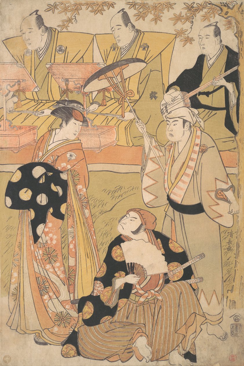 Onoe Matsusuke I como una Oiran habla con Nakamura Nakazo I como un Sam..., ca. 1788 de Torii Kiyonaga