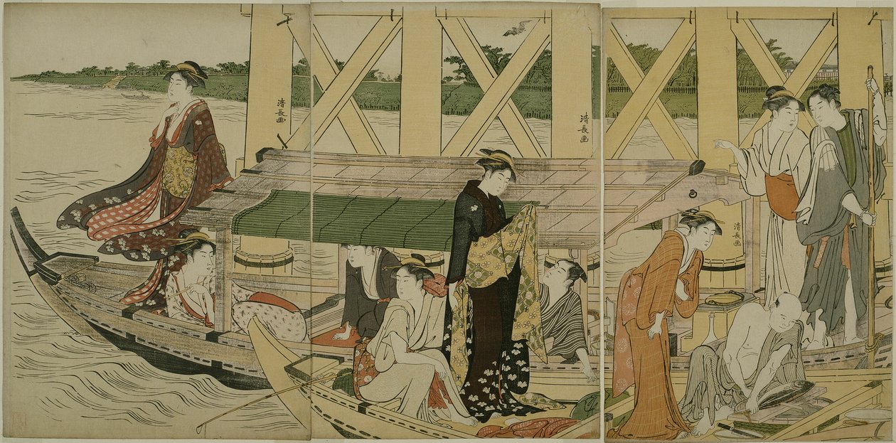 Barcos de Placer bajo el Puente Azuma de Torii Kiyonaga