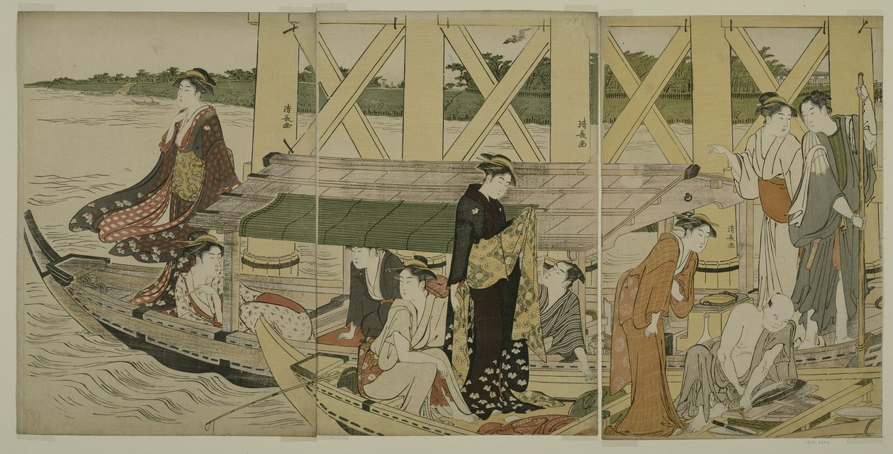 Barcos de placer bajo el puente Azuma, c.1784 de Torii Kiyonaga