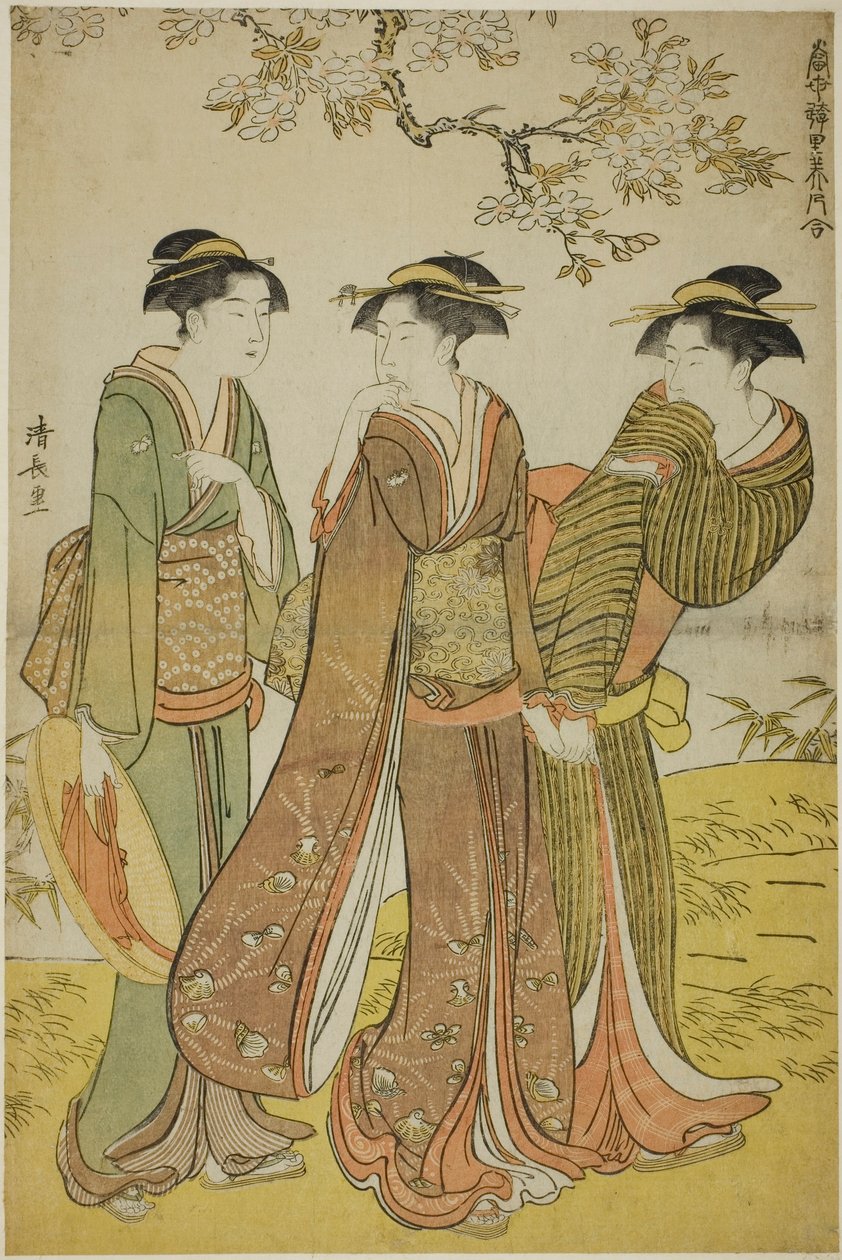 Excursión de Primavera, de la serie "Una Colección de Bellezas Contemporáneas de los Barrios de Placer (Tosei yuri bijin awase)" de Torii Kiyonaga