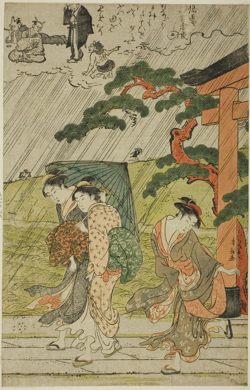 Chubasco repentino en el santuario Mimeguri de Torii Kiyonaga