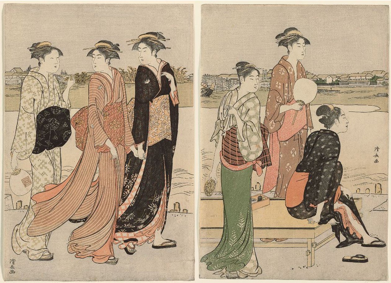 Crepúsculo de verano en las orillas del río Sumida de Torii Kiyonaga